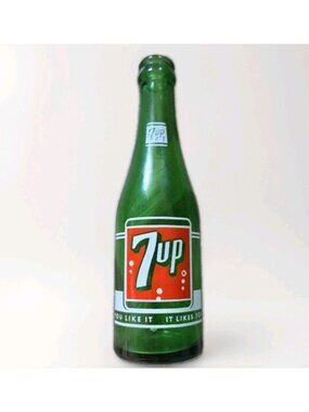 Vintage 7-Up 8" Vintage Retro Green Glass Soda Bottle Collectible Display Pop